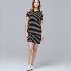 White House Black Market Black and White cold Shoulder Striped Mini Dress